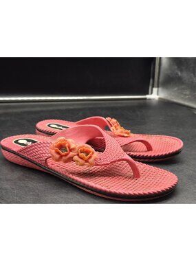 Chatties Sandals Womens Size L Pink Flower Flip Flop Damage Stains Shoes